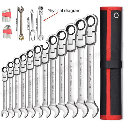 19Pcs Chrome Vanadium Steel Hand Spanner Kit For Auto Garage DIY Household Repair, Mens Tool Gift For Dad And Husband