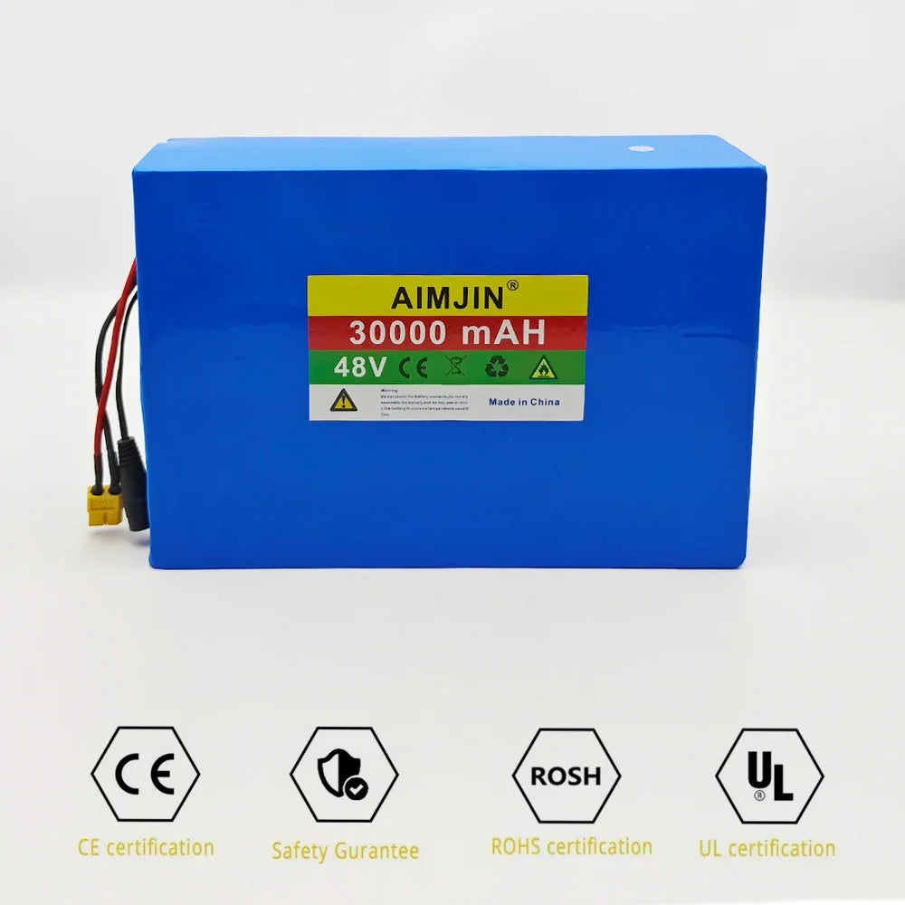 48V 30Ah 30000mAh 18650 13S8P Lithium Battery Pack Large Capacity Suitable for 48V 250-1500W Built-in BMS+54.6V2A Charger