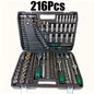 216-Piece Professional Socket Set 1/2' 3/8' 1/4' Drive SAE & Metric with 72-Tooth Ratchet for Automotive And Home Repair.（1SET）