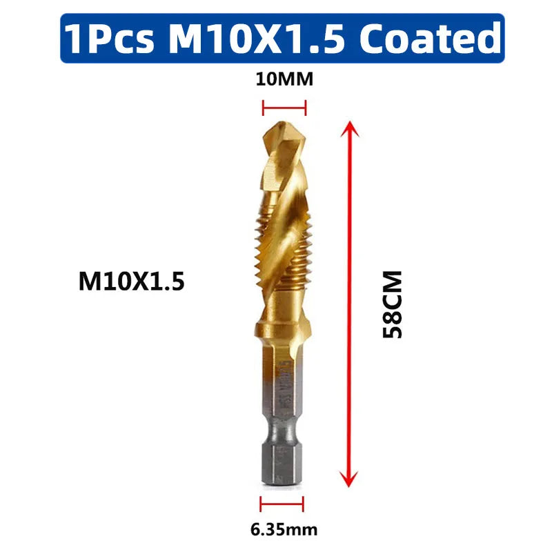 SIQICNC Shank Titanium Plated HSS Screw Thread Metric Tap Drill Bits Screw Machine Compound Tap M3 M4 M5 M6 M8 M10 Hand Tools