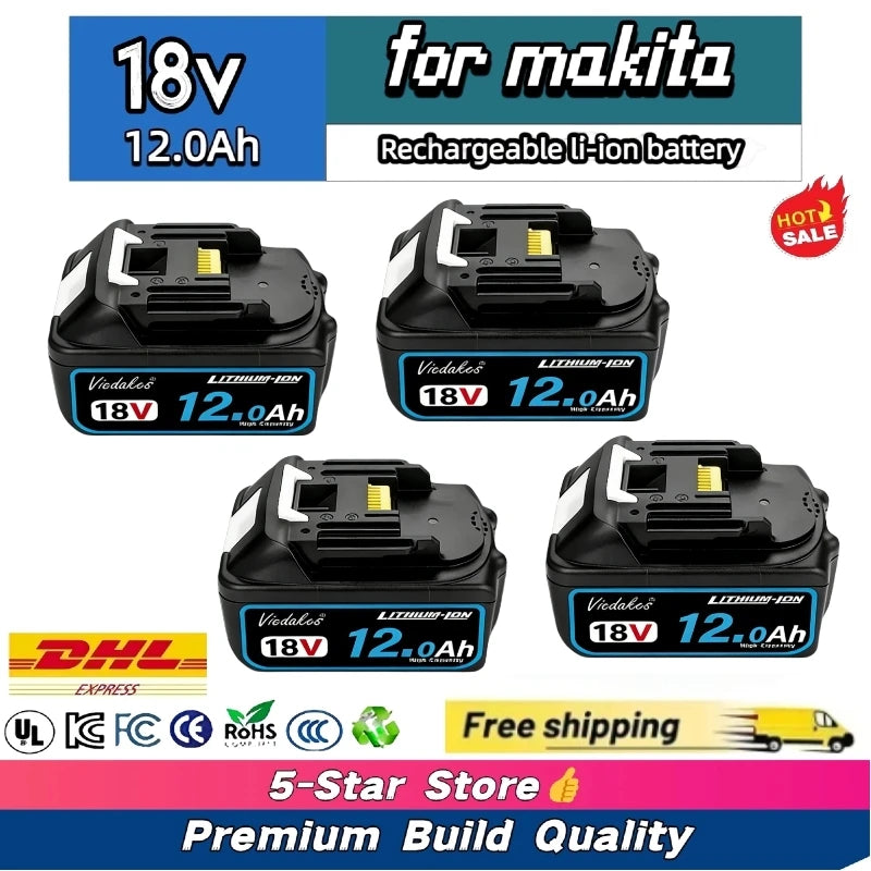 for Makita 18V 6.0/8.0/10.0/12.0Ah Battery - BL1860 Fast-Charging 3000+ Cycles for LXT Tools