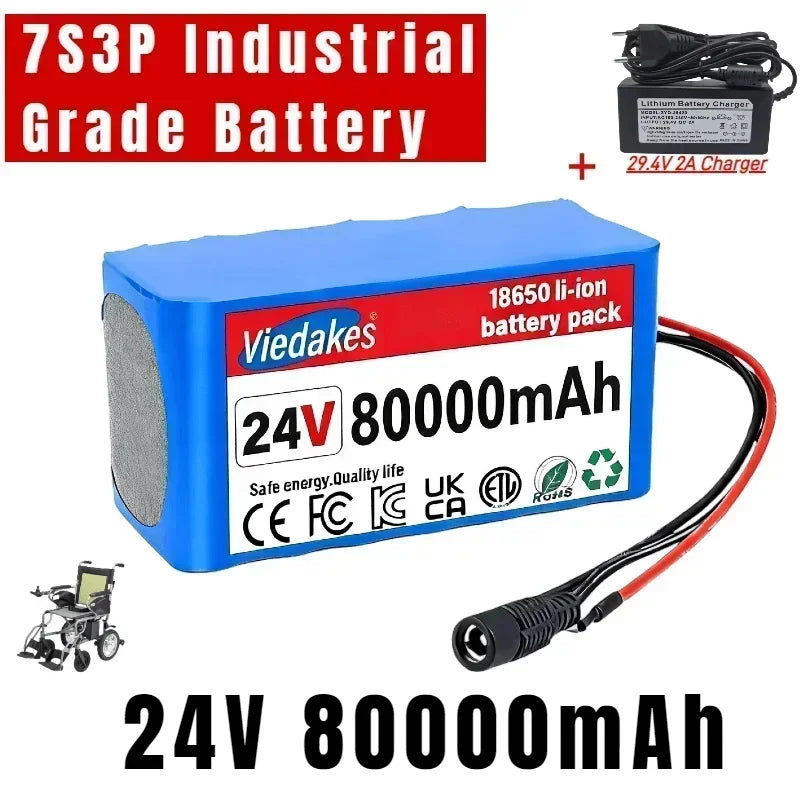 29.4V 100000mAh 7S3P Li-ion Battery Pack 18650 with BMS for 24V-29.4V Electric Motor Scooter
