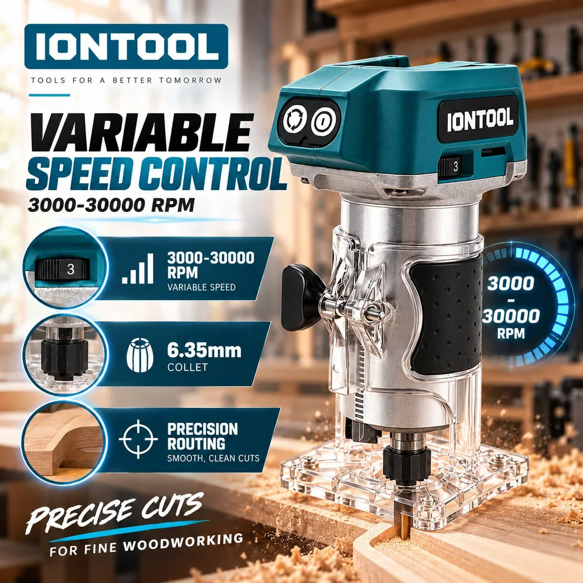 IONTOOL Cordless Trimmer 780W 3000-30000RPM for Wood Edge Cutting Slotting and Woodworking DIY Tool Only