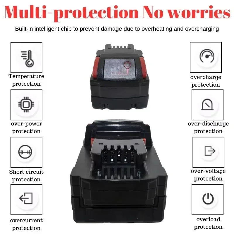 18V 9Ah Lithium-Ion Battery for Milwaukee High Power Replacement Battery for 18V Cordless Power Tools 18650 Cell Li-ion Battery