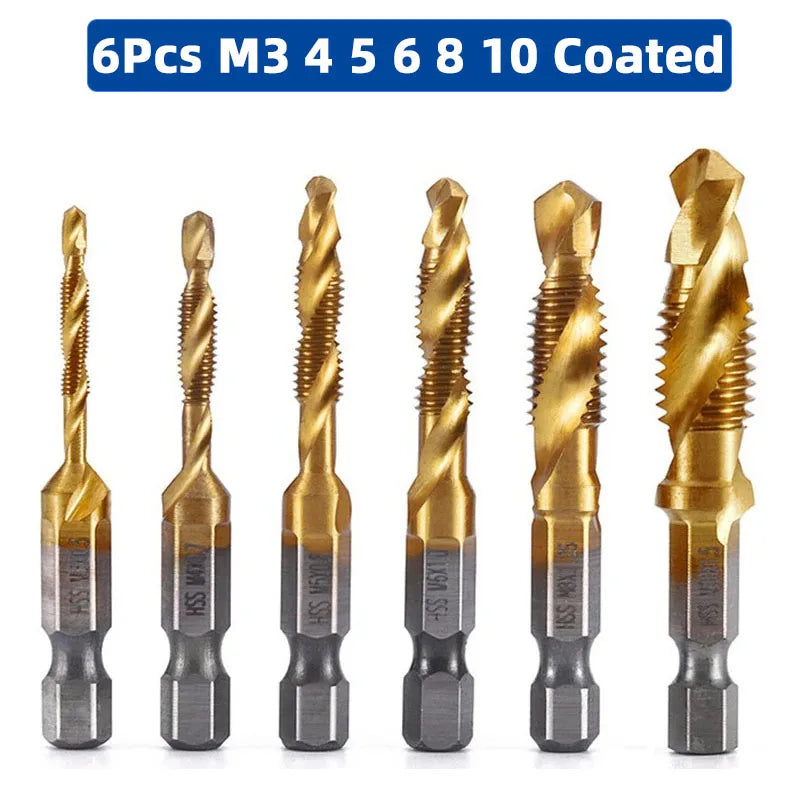 SIQICNC Shank Titanium Plated HSS Screw Thread Metric Tap Drill Bits Screw Machine Compound Tap M3 M4 M5 M6 M8 M10 Hand Tools