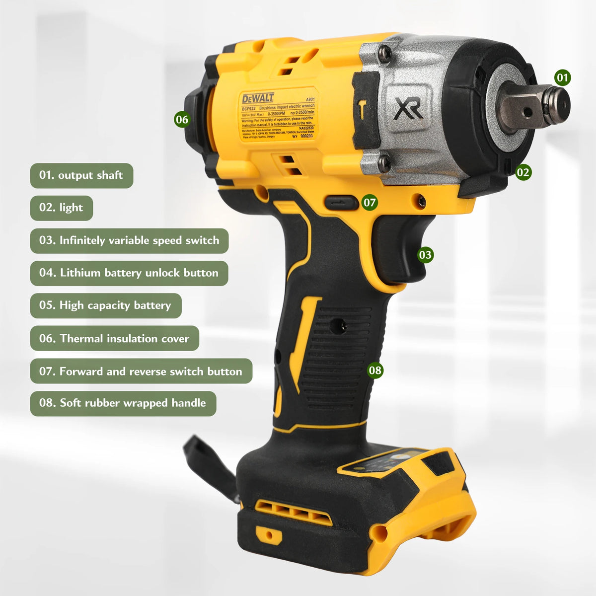 DEWALT DCF922 20V Compact Impact Wrench Brushless Motor Professional Tool For Truck Repair And Assembly