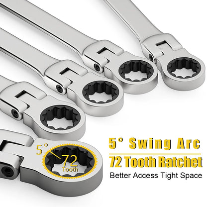 Flex-head Ratcheting Wrench Set,1Pcs Metric 6-24mm Chrome Vanadium Steel Universal Spanners for Car Repair Hand Tools