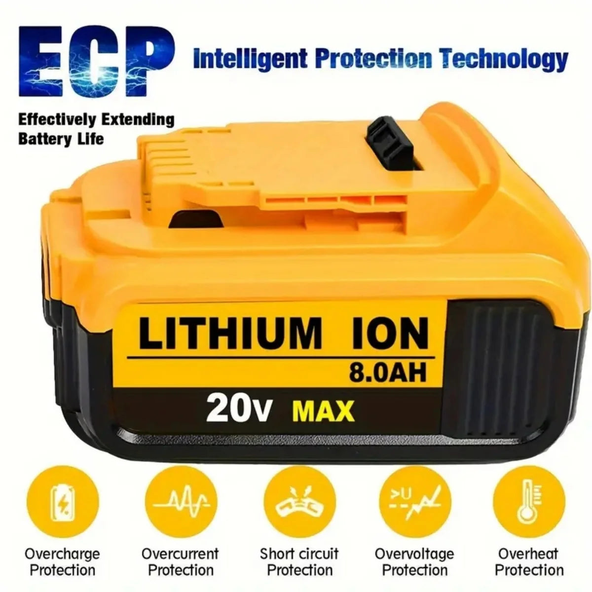 2Pack 20V 8.0Ah Replacement Battery Compatible For Dewalt 20V MAX Battery DCB200 DCB204 DCB206 DCB206-2 DCB201 DCB203 DCB181 DCB