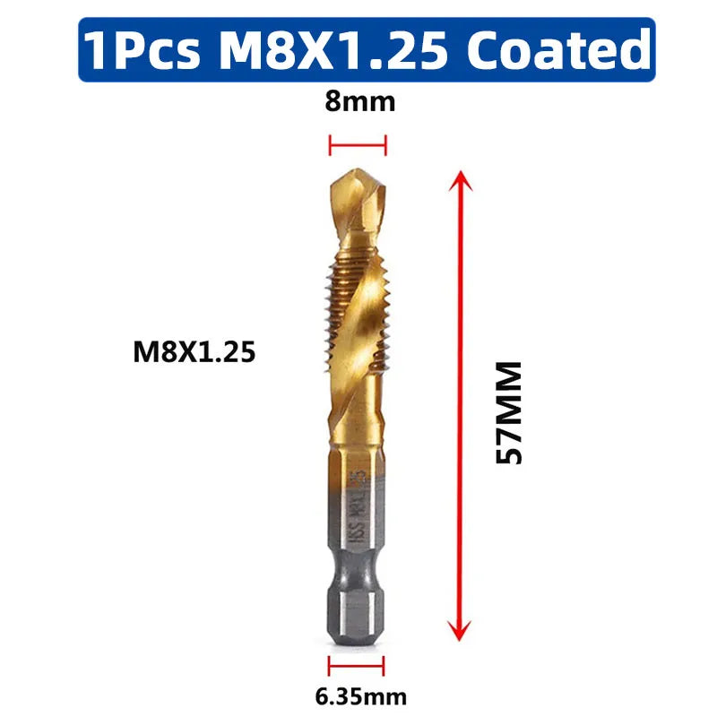 SIQICNC Shank Titanium Plated HSS Screw Thread Metric Tap Drill Bits Screw Machine Compound Tap M3 M4 M5 M6 M8 M10 Hand Tools