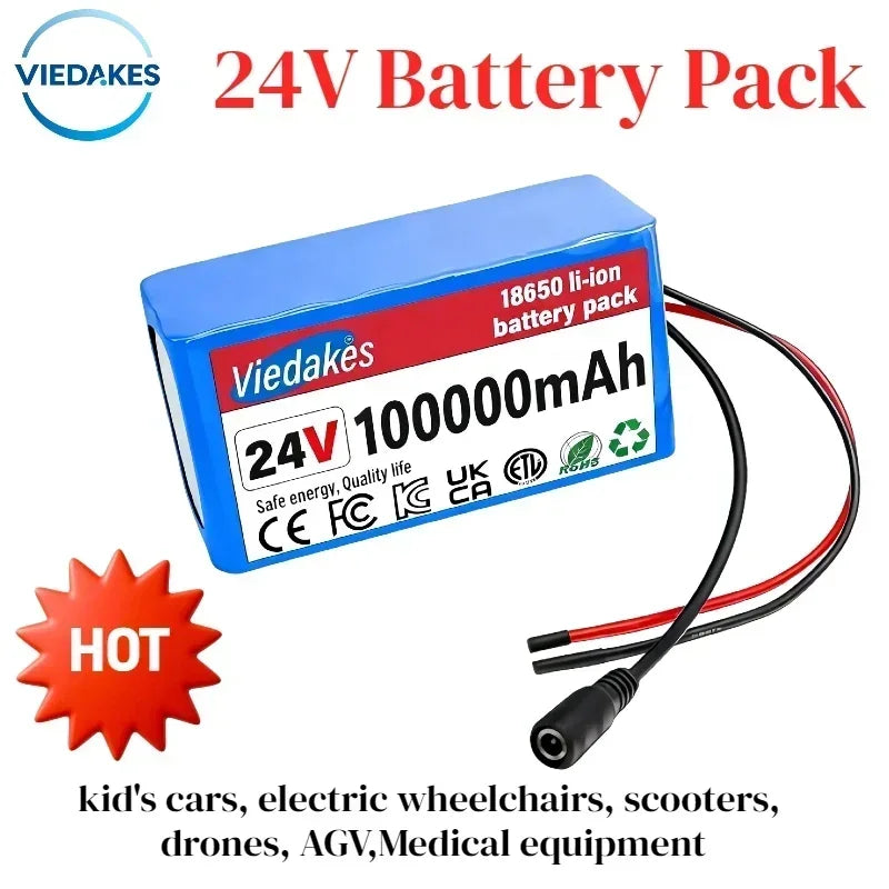 NEW 24V 100Ah 7S3P 18650 Lithium Battery High Capacity 24V 100000mAh Rechargeable Battery Pack with 2A Charger for Electronics