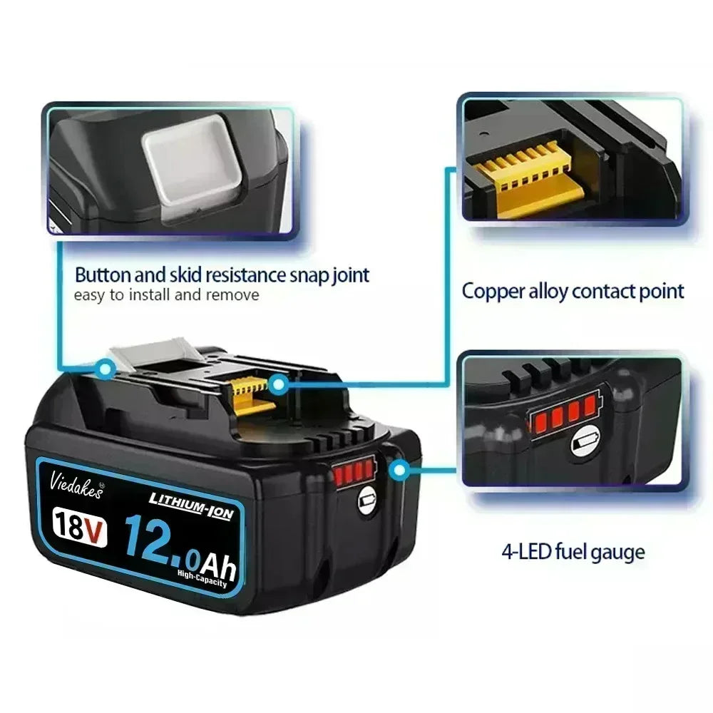 for Makita 18V 6.0/8.0/10.0/12.0Ah Battery - BL1860 Fast-Charging 3000+ Cycles for LXT Tools
