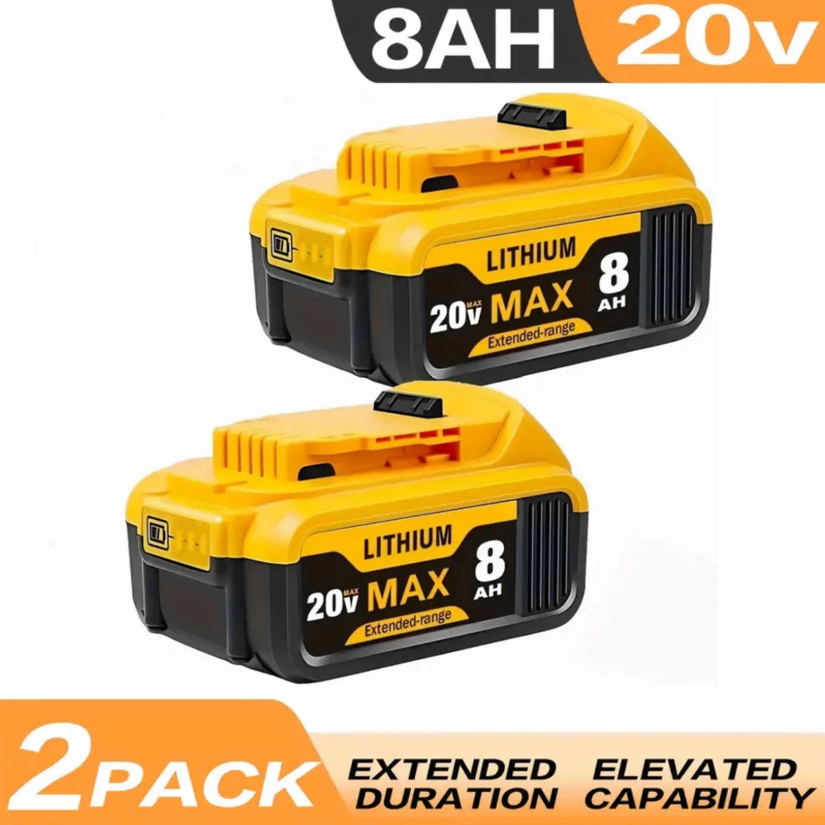 8.0Ah 20 Volt Replacement for Dewalt 20V Max Battery Lithium Ion Compatible with Dewalt Bateria DCB200 DCB204 DCB205 DCB206 DCB201 DCB203 DCB181 DCB180 20V DCB200 DCD DCF DCG Series Cordless Power Tools
