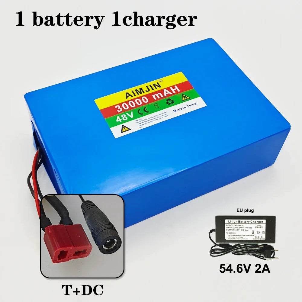 48V 30Ah 30000mAh 18650 13S8P Lithium Battery Pack Large Capacity Suitable for 48V 250-1500W Built-in BMS+54.6V2A Charger