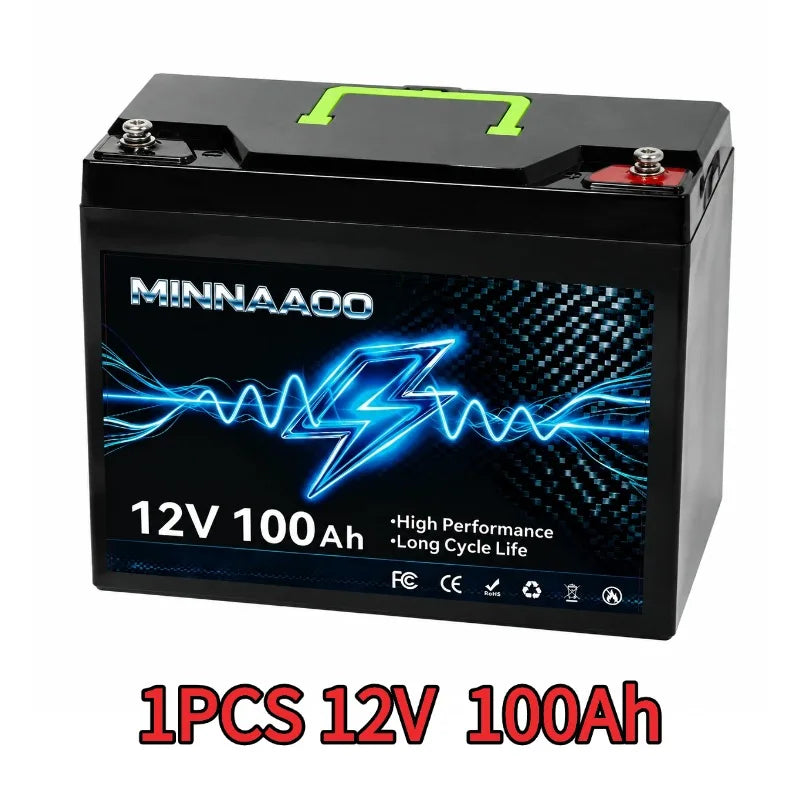 Upgraded 12V 100Ah LiFePO4 Battery Deep Cycle Lithium Battery with Built-in BMS for RV Solar Home Storage Marine Trolling Motor